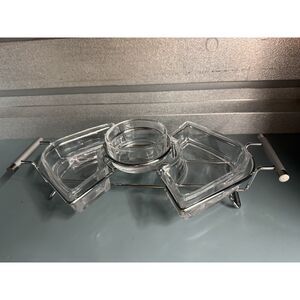 MCM 1960s Caviar Tray Party Stand w/ Stainless Steel Handles & 3 Glass Bowls
